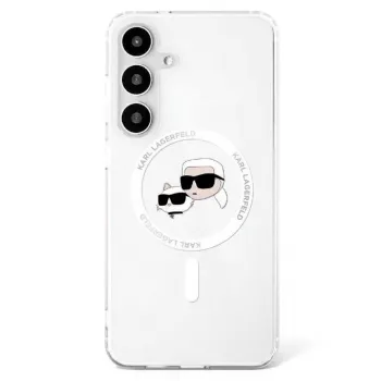 Husă MagSafe KARL LAGERFELD Button Karl & Choupette Heads Printed Logo pentru Samsung Galaxy S25, albă