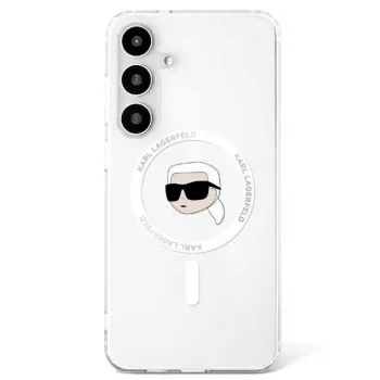 Husă MagSafe KARL LAGERFELD Button Karl Head Printed Logo pentru Samsung Galaxy S25, albă