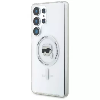 Husă MagSafe KARL LAGERFELD Button Karl Head Printed Logo pentru Samsung Galaxy S25 Ultra albă