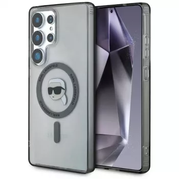 Husă MagSafe KARL LAGERFELD Button Karl Head Printed Logo pentru Samsung Galaxy S25 Ultra neagră