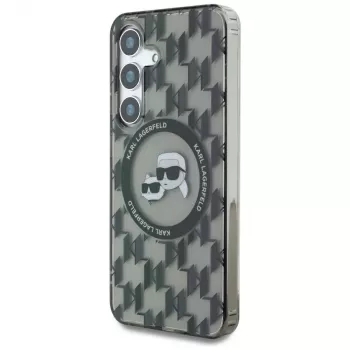 Husă MagSafe Karl Lagerfeld Button Karl & Choupette Heads On KL Pattern pentru Samsung Galaxy S25 neagră