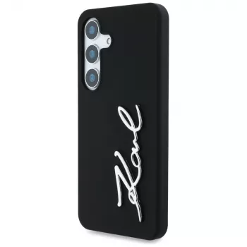 Husă KARL LAGERFELD Silicone Metal Signature Logo pentru Samsung Galaxy S25, neagră