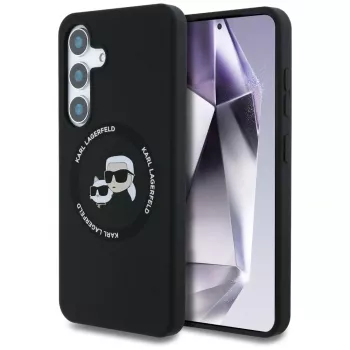 Husă MagSafe KARL LAGERFELD Silicone DoubleHeads & Circle pentru Samsung Galaxy S25+ - neagră