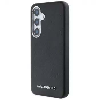 Husă MagSafe KARL LAGERFELD Saffiano FullWrapped Elongated Metal Logo pentru Samsung Galaxy S25+, neagră