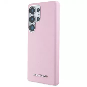 Husă Karl Lagerfeld Saffiano FullWrapped Elongated Metal Logo MagSafe pentru Samsung Galaxy S25 Ultra, roz