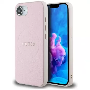 Husă MagSafe Guess Grained Ring pentru Apple iPhone 16e (roz)
