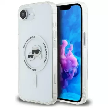 Husă MagSafe KARL LAGERFELD IML Metal Karl & Choupette Heads pentru iPhone 16e/17e albă