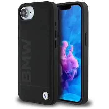 BMW Leather Hot Stamp husă pentru iPhone 16e / 17e neagră