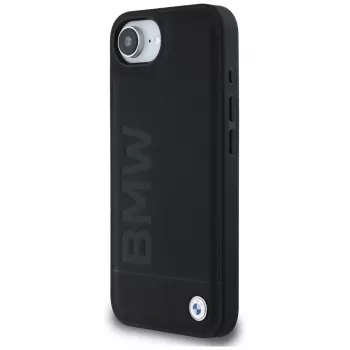 BMW Leather Hot Stamp husă pentru iPhone 16e / 17e neagră