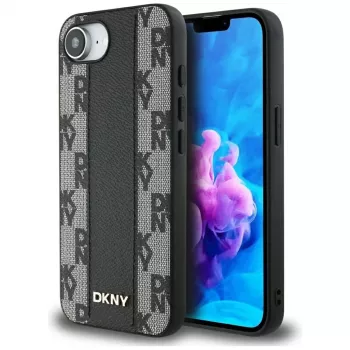 DKNY Leather Checkered Mono Pattern MagSafe husă pentru iPhone 16e / 17e neagră