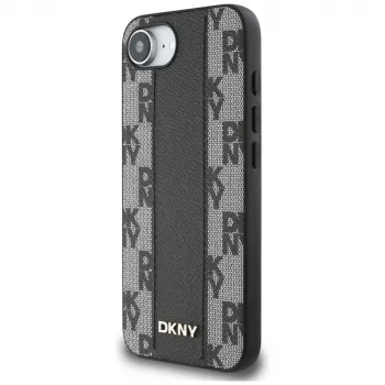 DKNY Leather Checkered Mono Pattern MagSafe husă pentru iPhone 16e / 17e neagră