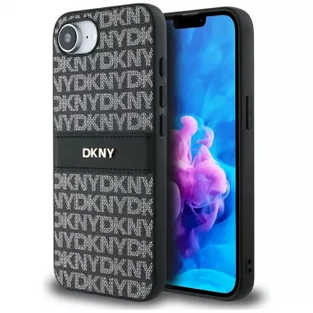 Husă telefon DKNY Repeat Texture Pattern with Tonal Stripe pentru iPhone 16e / 17e, neagră