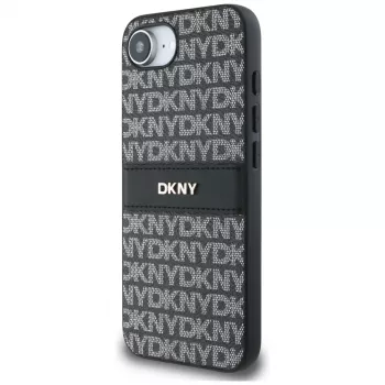 Husă telefon DKNY Repeat Texture Pattern with Tonal Stripe pentru iPhone 16e / 17e, neagră