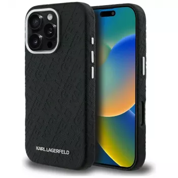 Husă KARL LAGERFELD FW Stamped KarlMagSafe pentru iPhone 16 Pro Max neagră