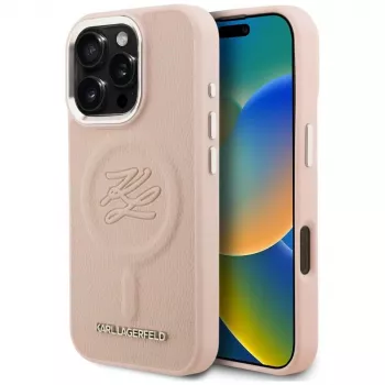 Husă KARL LAGERFELD Initial & Metal Logo MagSafe pentru iPhone 16 Pro Max roz