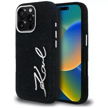 Husă KARL LAGERFELD FW Jeans Signature Logo pentru iPhone 16 Pro Max, neagră