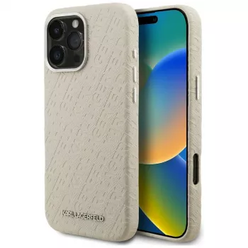 Husă KARL LAGERFELD FW Stamped KarlMagSafe pentru iPhone 16 Pro Max, bej