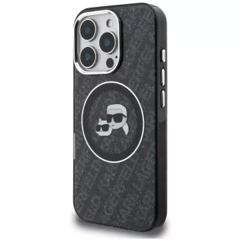 Husă Karl Lagerfeld IML Glitter Karl & Choupette Heads Logo MagSafe pentru Apple iPhone 16 Pro, neagră