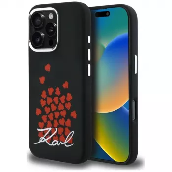 Husă Karl Lagerfeld Silicone Heart SignLogo MagSafe pentru iPhone 16 Pro neagră