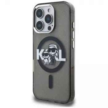 Husă Karl Lagerfeld IML Glitter Karl & Choupette Sketch Logo MagSafe pentru iPhone 16 Pro neagră