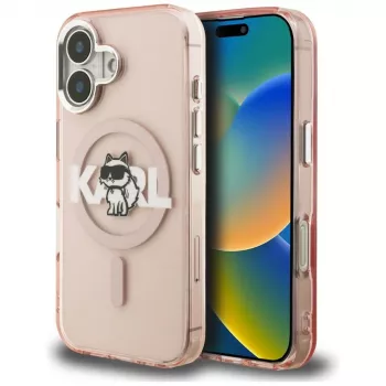 Husă MagSafe KARL LAGERFELD IML Choupette Sketch Logo pentru iPhone 16, roz