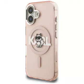 Husă MagSafe KARL LAGERFELD IML Choupette Sketch Logo pentru iPhone 16, roz
