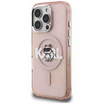 Husă MagSafe Karl Lagerfeld IML Choupette Sketch Logo pentru iPhone 16 Pro, roz