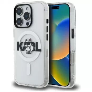 Husă MagSafe KARL LAGERFELD IML Choupette Sketch Logo pentru iPhone 16 Pro Max, transparentă