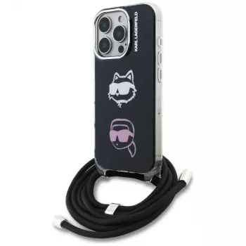 Husă crossbody KARL LAGERFELD IML pentru iPhone 16 Pro, neagră