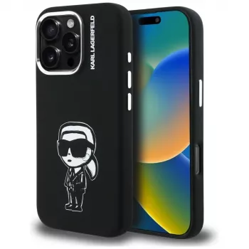 Husă MagSafe KARL LAGERFELD din silicon Karl Sketch pentru Apple iPhone 16 Pro Max, neagră