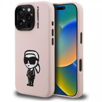 Husă MagSafe KARL LAGERFELD din silicon Karl Sketch pentru iPhone 16 Pro Max, roz