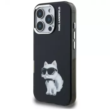 Carcasă spate Karl Lagerfeld IML Aquarelle Choupette & Logo pentru Apple iPhone 16 Pro, neagră