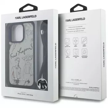 Husă crossbody Karl Lagerfeld GrainedPattern & Logo pentru iPhone 16 Pro, gri