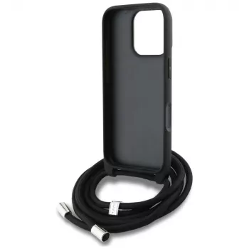 Husă crossbody Karl Lagerfeld cu model granulat & logo pentru iPhone 16 Pro Max, gri
