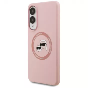 Husă MagSafe Karl Lagerfeld din silicon DoubleHeads And Circle pentru Samsung Galaxy S25 Edge, roz