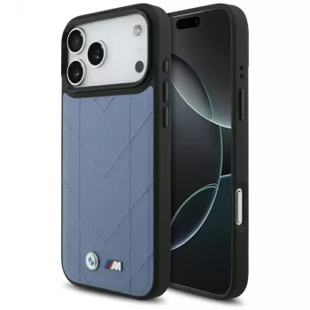 Husă MagSafe BMW M Quilted Logo pentru iPhone 17 Pro Max, albastră