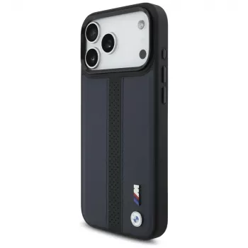 Husă MagSafe BMW M Perforated Stripe Logo pentru iPhone 17 Pro Max, bleumarin