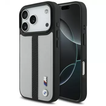 Husă MagSafe BMW M Perforated Stripe Logo pentru Apple iPhone 17 Pro, gri