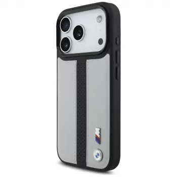 Husă MagSafe BMW M Perforated Stripe Logo pentru Apple iPhone 17 Pro, gri