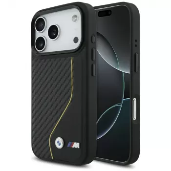 Husă MagSafe BMW M Carbon Line & Logo pentru iPhone 17 Pro, galbenă