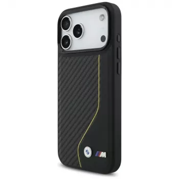 Husă MagSafe BMW M Carbon Line & Logo pentru iPhone 17 Pro Max, galbenă