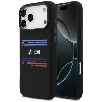 Husă MagSafe BMW M Silicon Horizontal Line pentru Apple iPhone 17 Pro Max, neagră