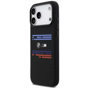 Husă MagSafe BMW M Silicon Horizontal Line pentru Apple iPhone 17 Pro Max, neagră