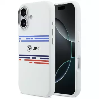Husă MagSafe BMW M Silicon Horizontal Line pentru Apple iPhone 17, albă