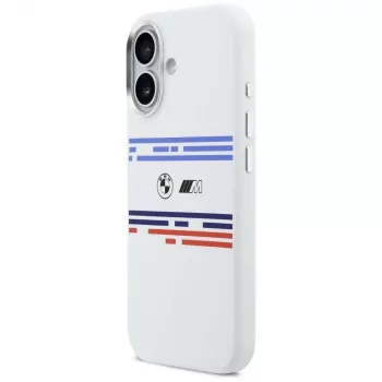 Husă MagSafe BMW M Silicon Horizontal Line pentru Apple iPhone 17, albă