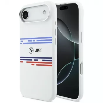 Husă MagSafe BMW M Silicon Horizontal Line pentru iPhone Air, albă
