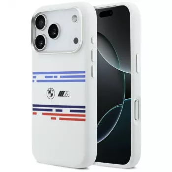 Husă MagSafe BMW M Silicon Horizontal Line pentru iPhone 17 Pro, albă