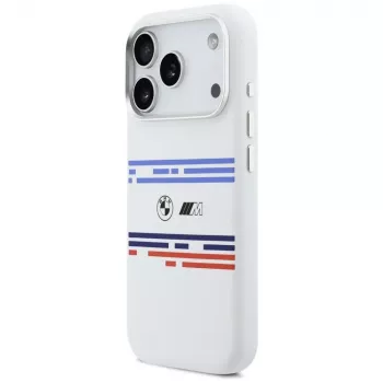Husă MagSafe BMW M Silicon Horizontal Line pentru iPhone 17 Pro, albă