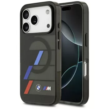 Husă MagSafe BMW M IML Metal Buttons Tricolor Lines pentru iPhone 17 Pro, neagră