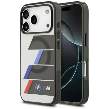Husă MagSafe BMW M IML Metal Buttons Tricolor Lines pentru Apple iPhone 17 Pro, antracit